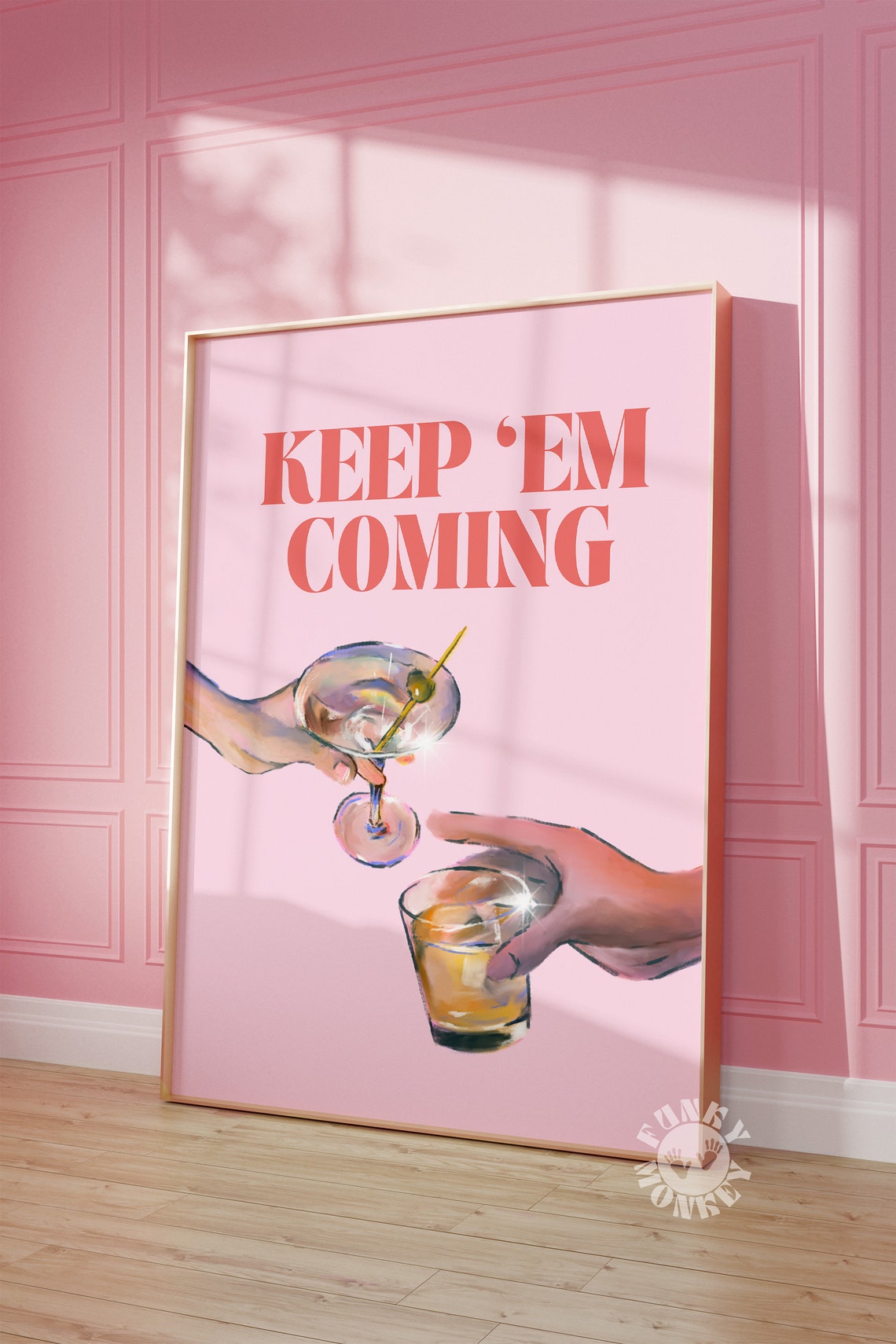 Keep Em Coming Martini Whiskey Toast Coral Girly Bar Cart Poster - Image 3