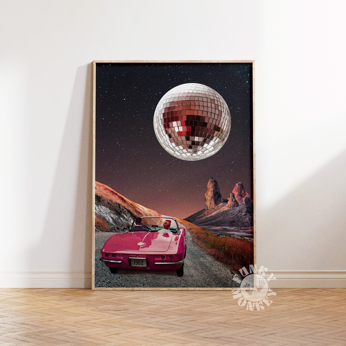 Retro Surreal Moon and Disco Ball Art Print