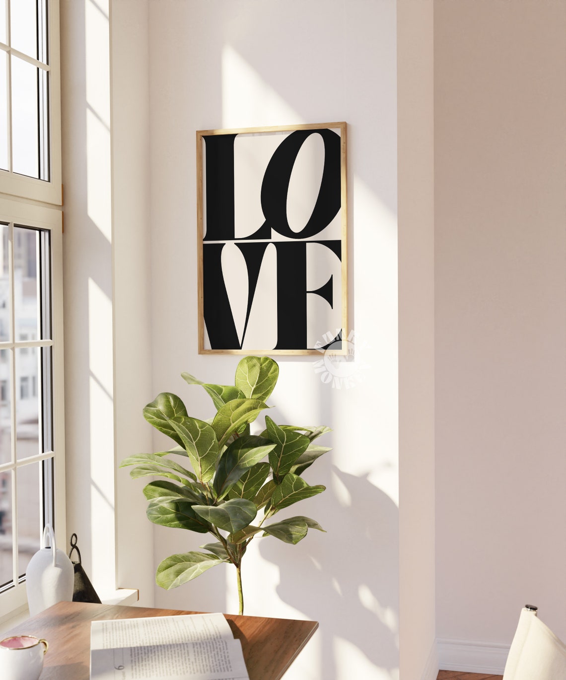Black LOVE Bold Serif Typography Minimalist Neutral Modern Wall Poster