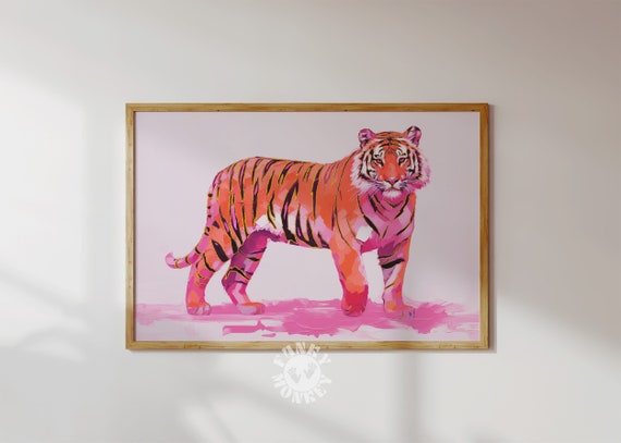 Hot Pink Orange Tiger Walking Painting Bold Maximalist Dopamine Poster