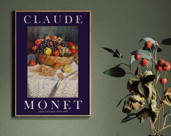 Claude Monet Apples and Grapes Still Life Navy Border Poster