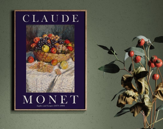 Claude Monet Art Print Modern Vintage Poster Exhibition Wall Art Monet Wall Art Vintage Wall Art Apples And Grapes Navy Blue