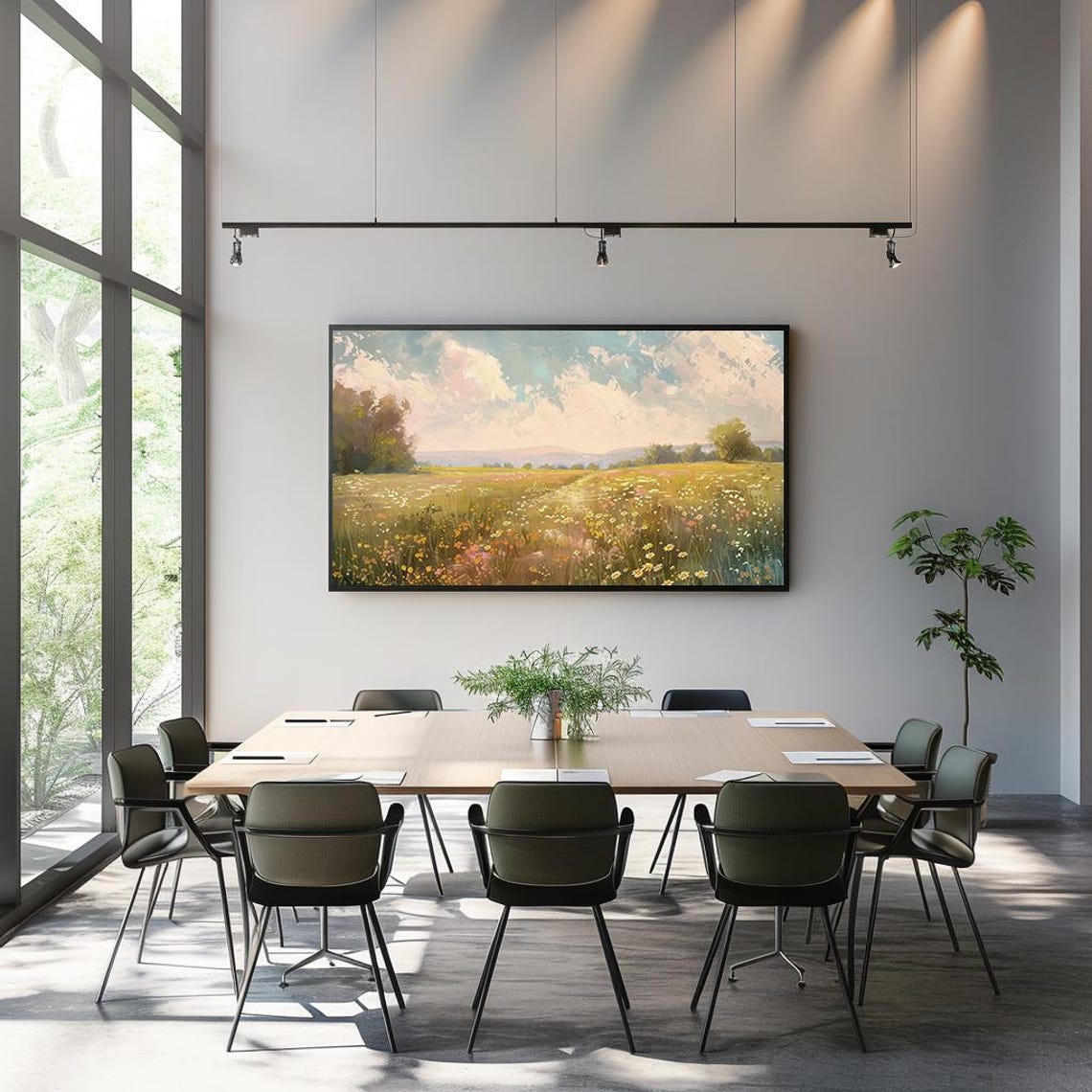 Sunlit Wildflower Meadow Painting Bright Spring Landscape Poster - Image 3