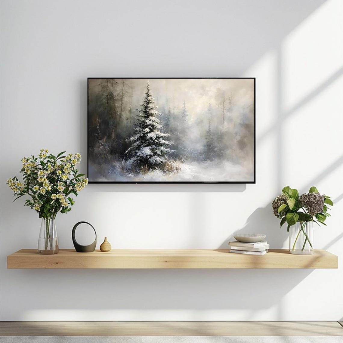 Enchanting Winter Forest with Snowy Pine Trees Painting Poster - Image 2