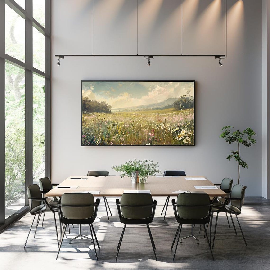 Wildflower Meadow Daisies Rolling Hills Soft Sky Oil Painting Poster - Image 3