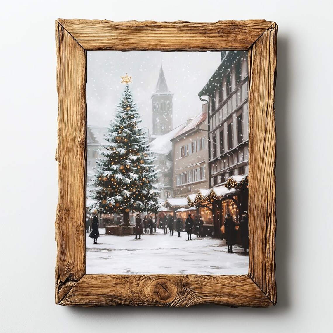 Christmas Market Snowy Tree Town Square Vintage Holiday Poster - Image 2