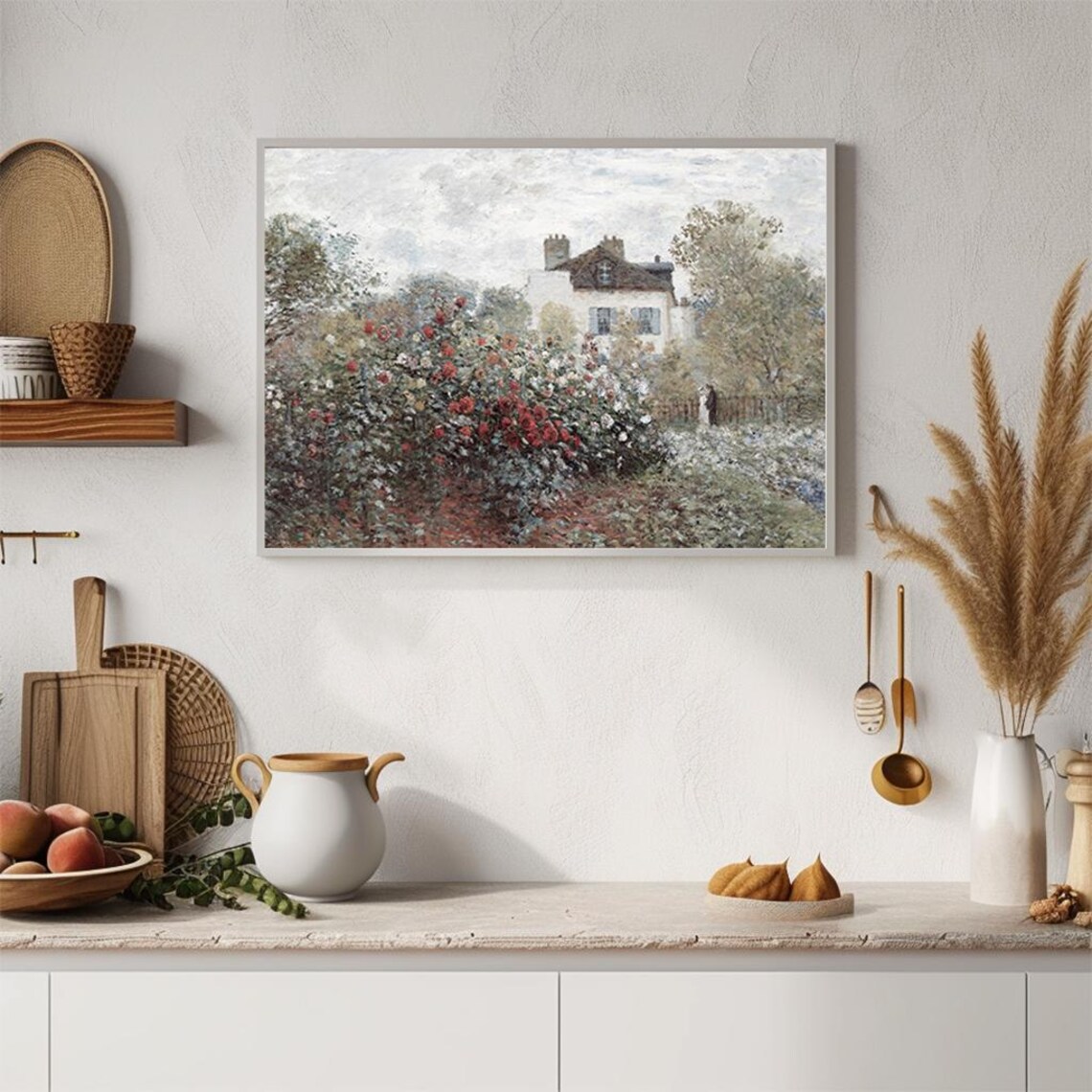 Impressionist Rose Garden Cottage Blooming Roses Oil Painting Poster - Image 4