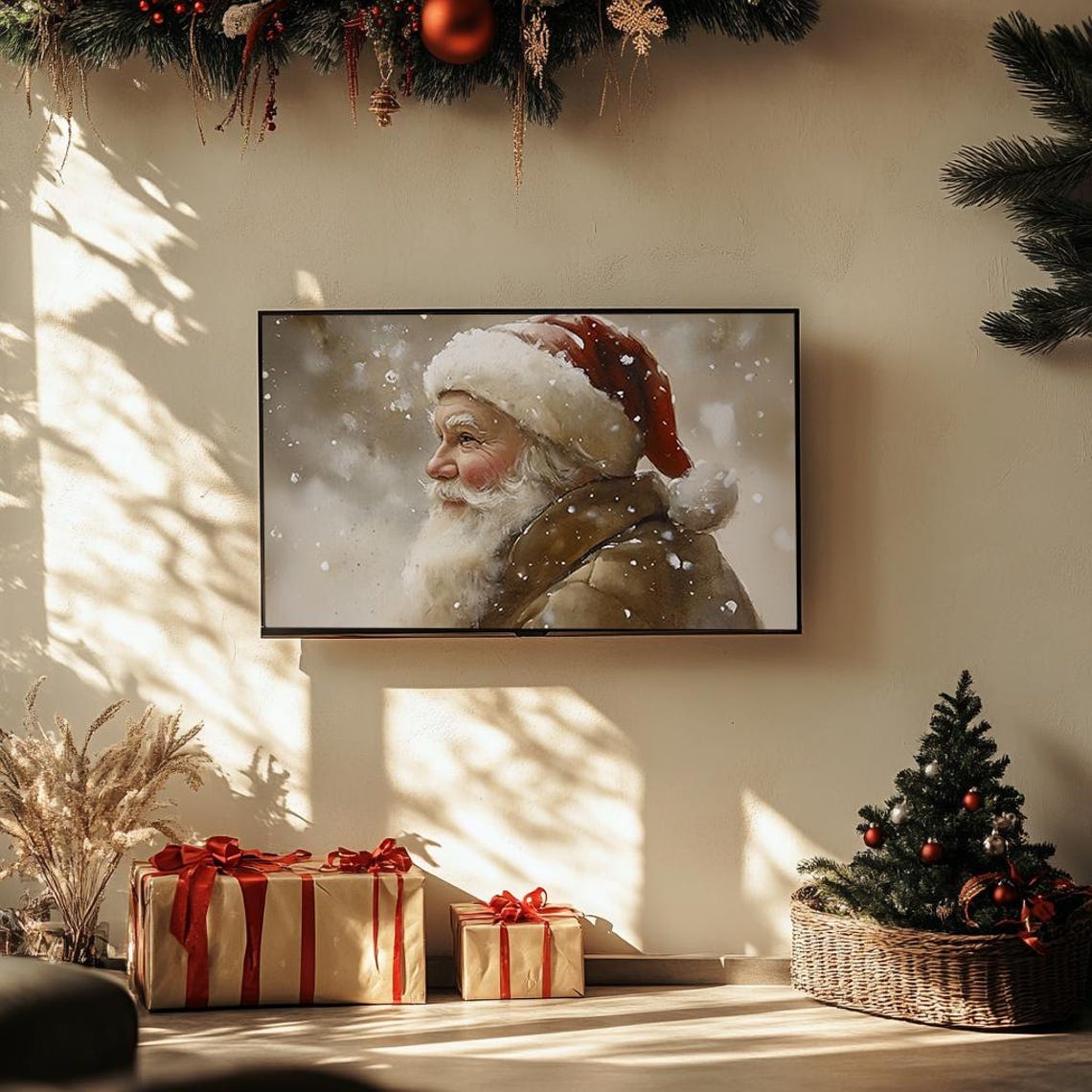 Santa Claus Profile Portrait Nostalgic Sepia Holiday Painting Poster - Image 3
