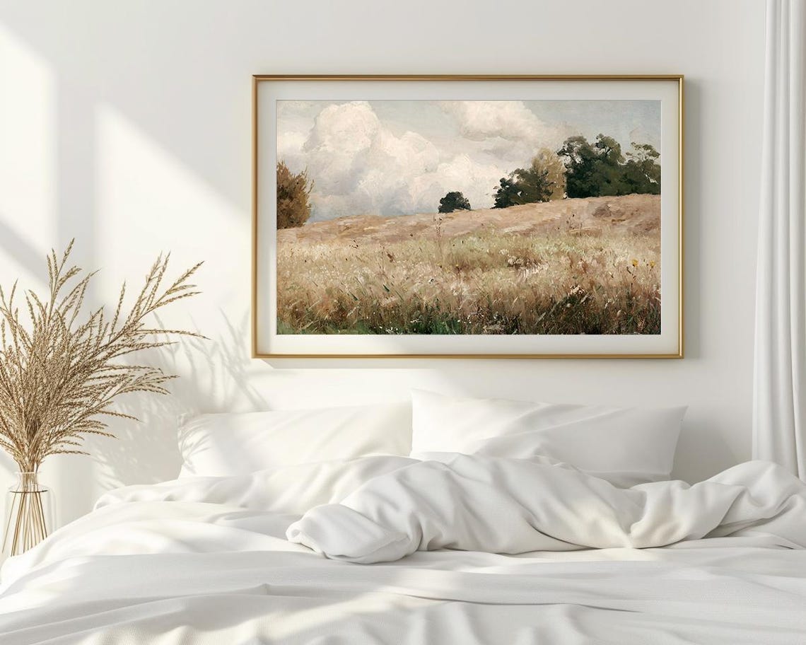Rolling Wheat Field Big Clouds Vintage Countryside Oil Painting Poster - Image 2