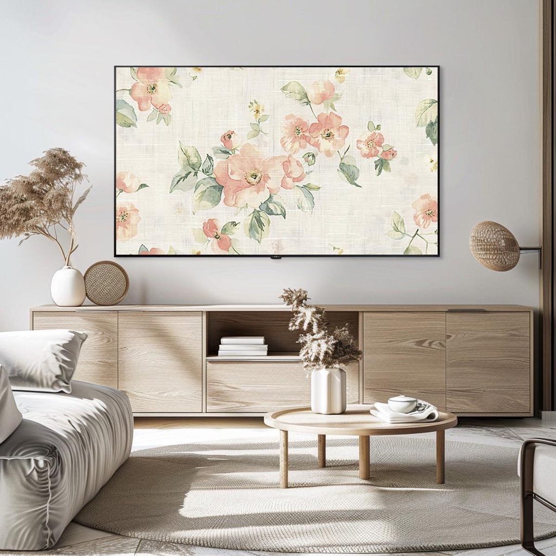 Soft Vintage Pink Floral Pattern Botanical Linen Texture Poster - Image 5