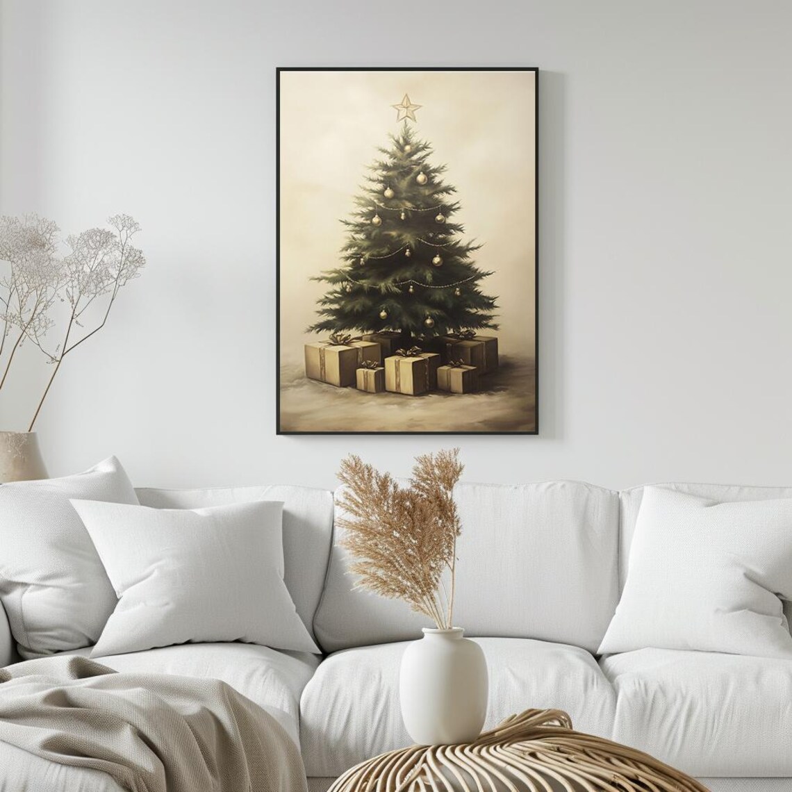 Elegant Christmas Tree Gold Ornaments Star Topper Painting Poster - Image 5