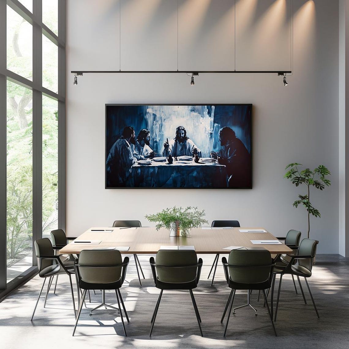 Last Supper Jesus Disciples Table Blue Expressionist Art Poster - Image 3