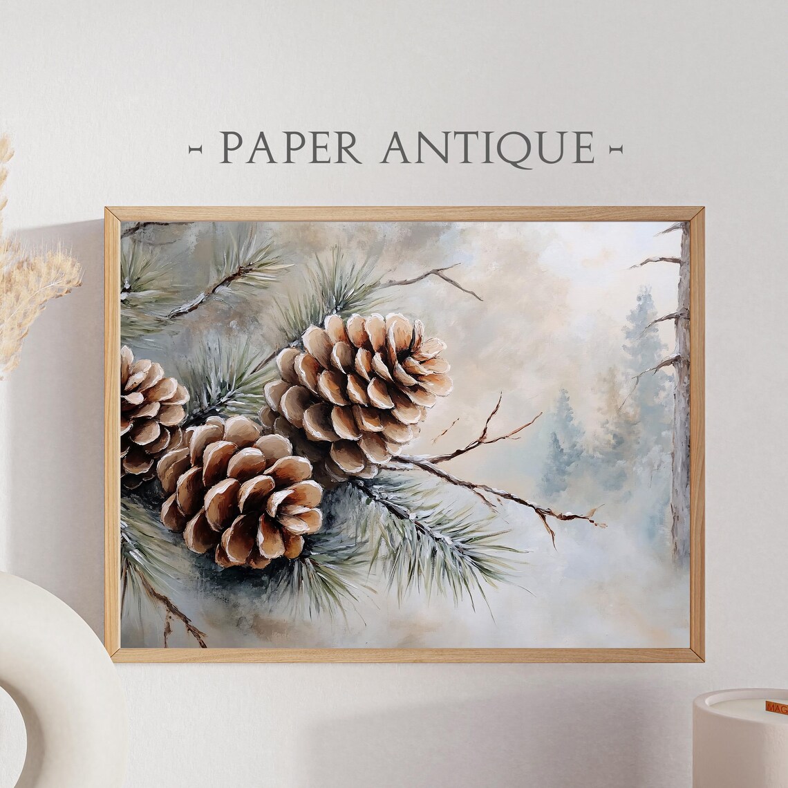 Pine Cone Painting, Rustic Winter Holiday Decor