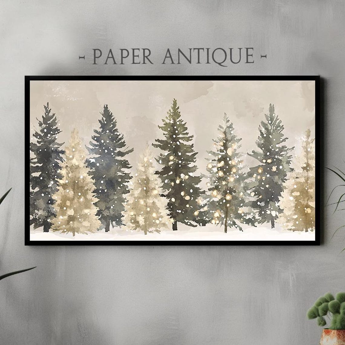 Row Of Snowy Evergreens Watercolor Winter Forest Panorama Poster