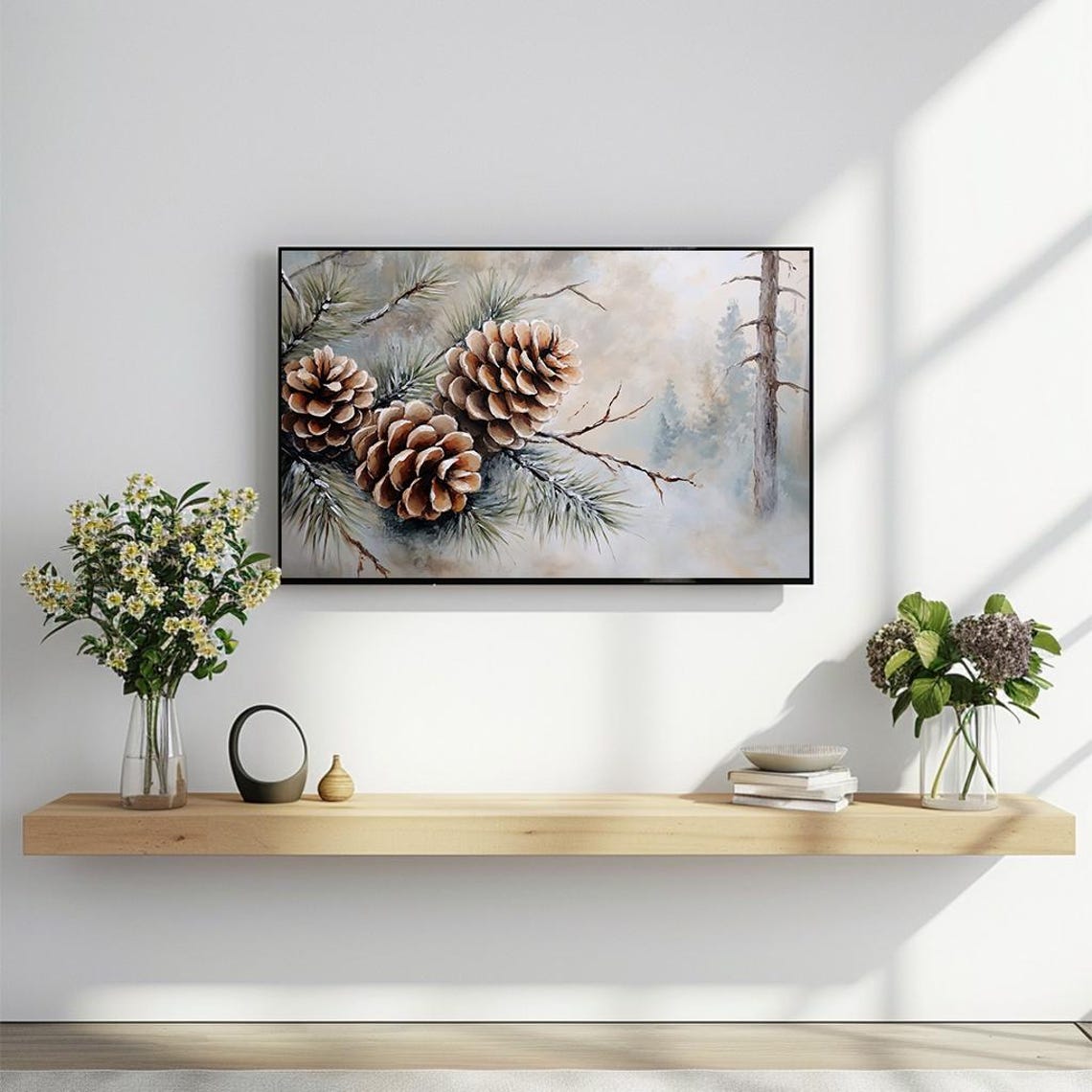 Pinecones on Forest Branch Elegant Winter Nature Painting Poster - Image 2
