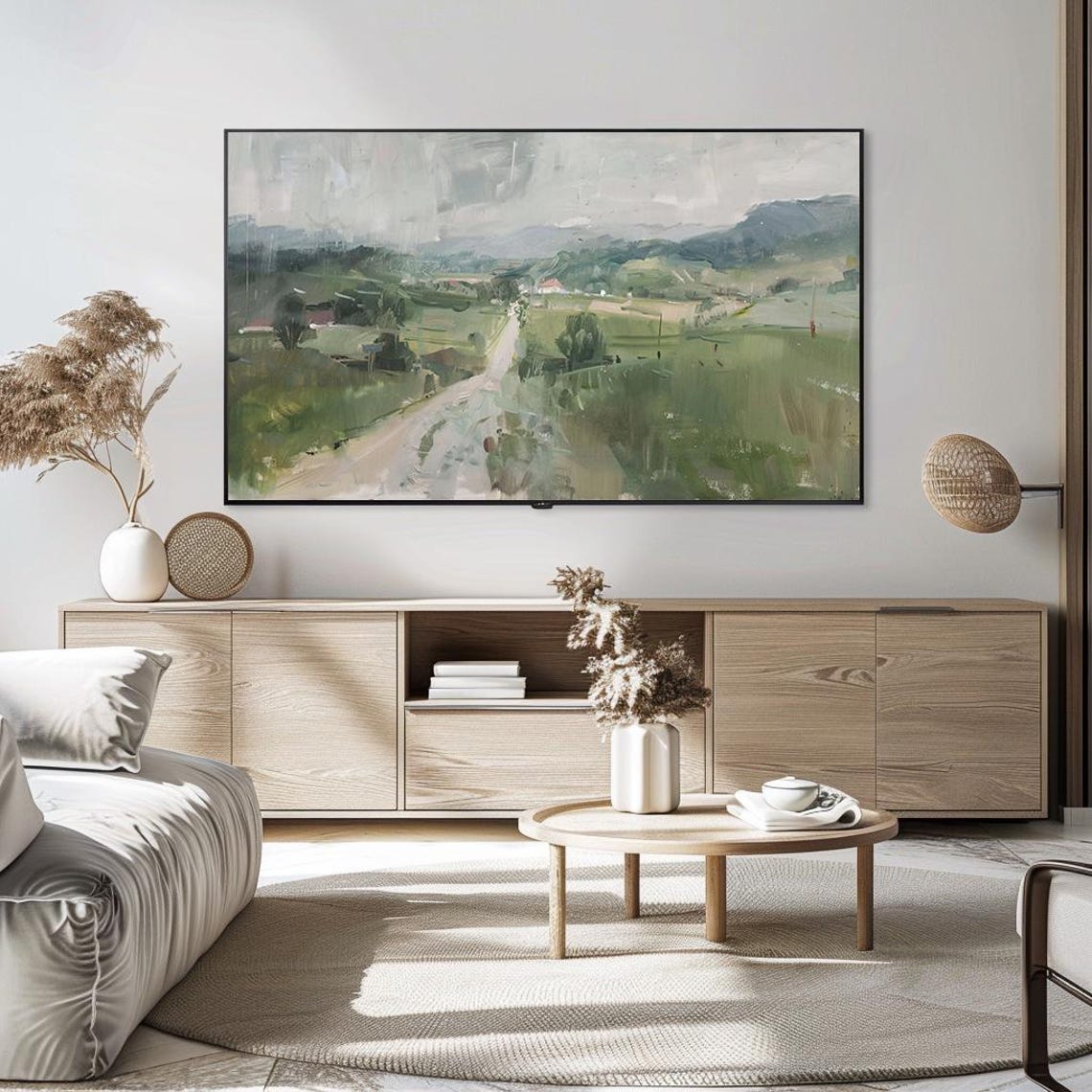Green Country Road Through Rolling Fields Oil Painting Poster - Image 5
