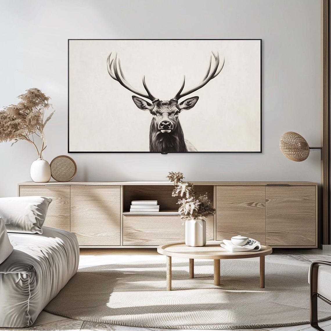 Minimalist Stag Portrait Black and White Wildlife Art Poster - Image 5