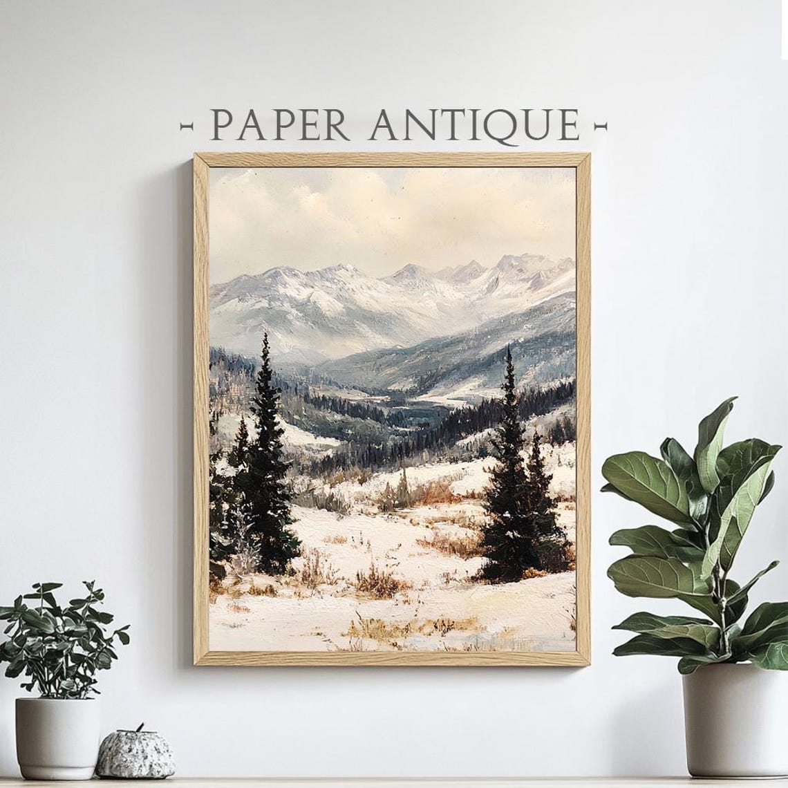 Snowy Mountain Landscape Serene Winter Wilderness Oil Poster