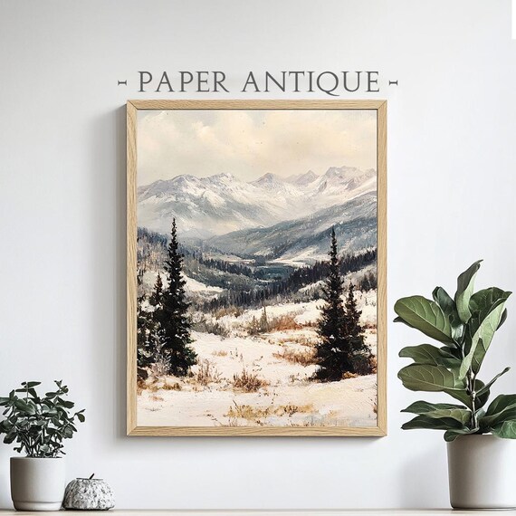 Snowy Mountain Landscape Serene Winter Wilderness Oil Poster