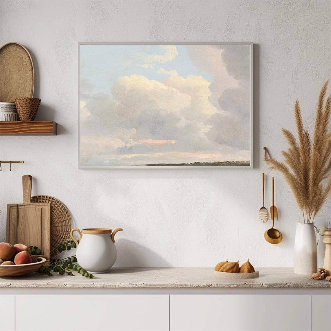 Sky And Clouds Pastel Landscape Oil Painting Serene Nature Wall Art Print Wall Decor Ls - Image 4