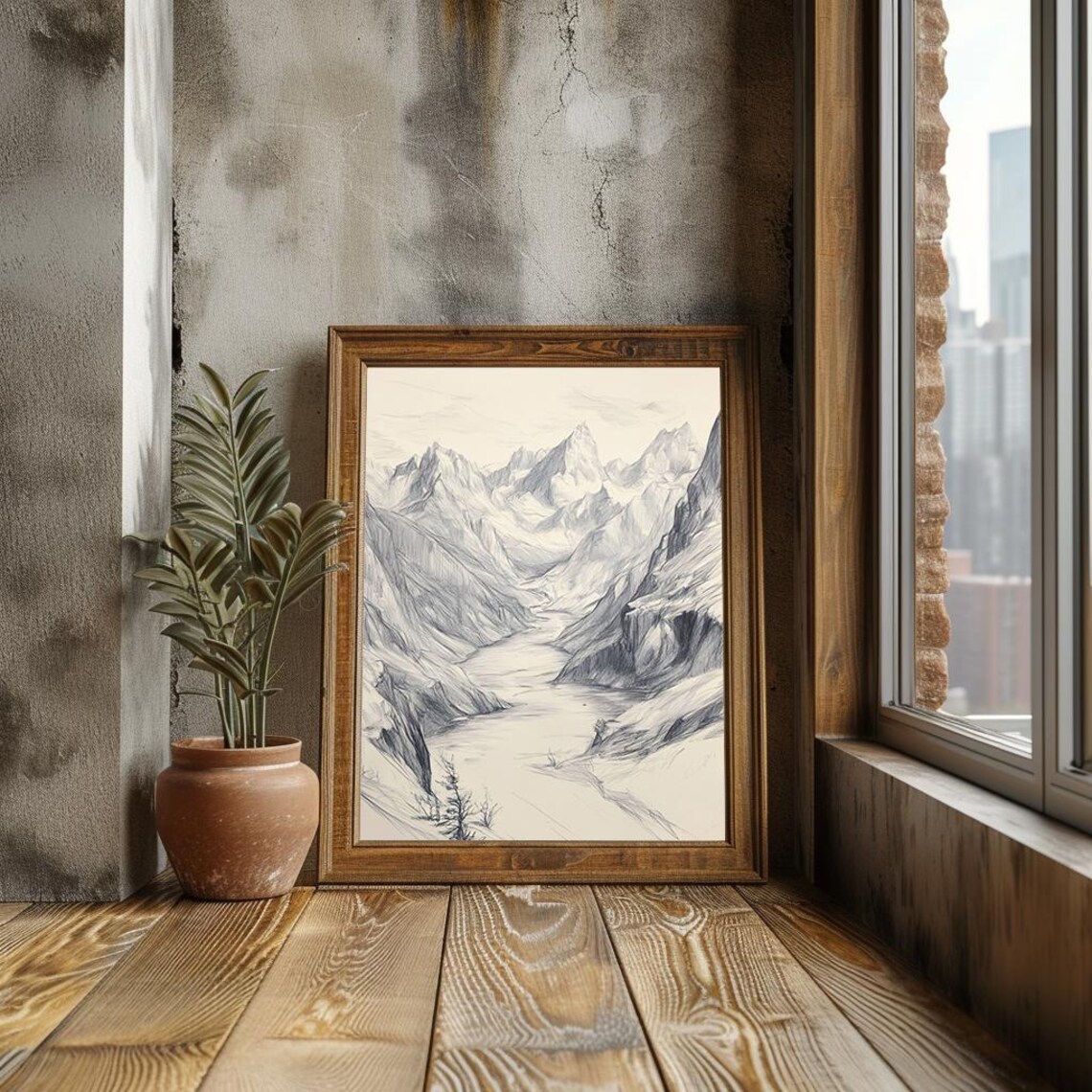 Mountain Range Pencil Sketch Moody Landscape Art Serene Minimalist Nature Scene Wall Art Decor Pt - Image 3