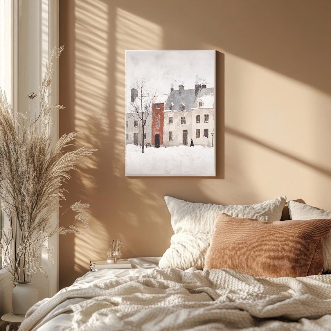 Snowy Winter City Street With Historic Houses Oil Painting Poster - Image 2