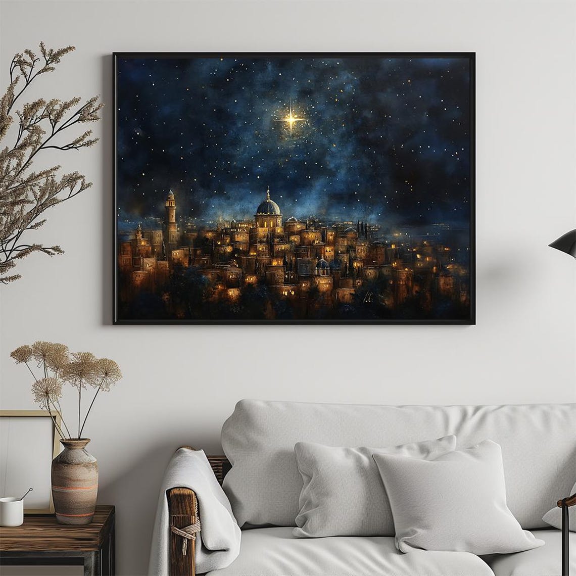 Star of Bethlehem Night Sky Painting Religious Christmas Poster - Image 5