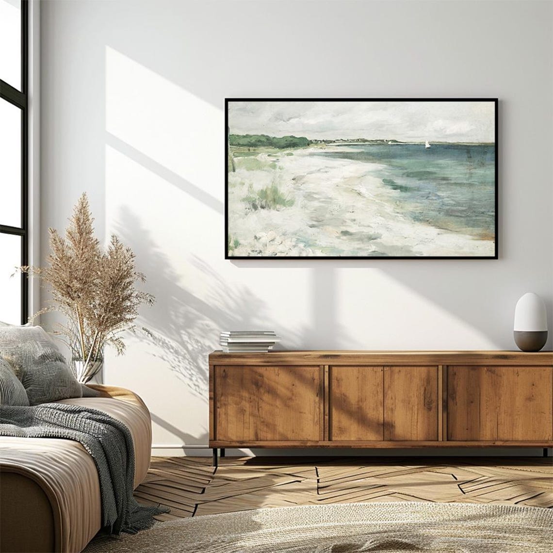 Sailboat Beach Shore Vintage Coastal Seascape Painting Poster - Image 4