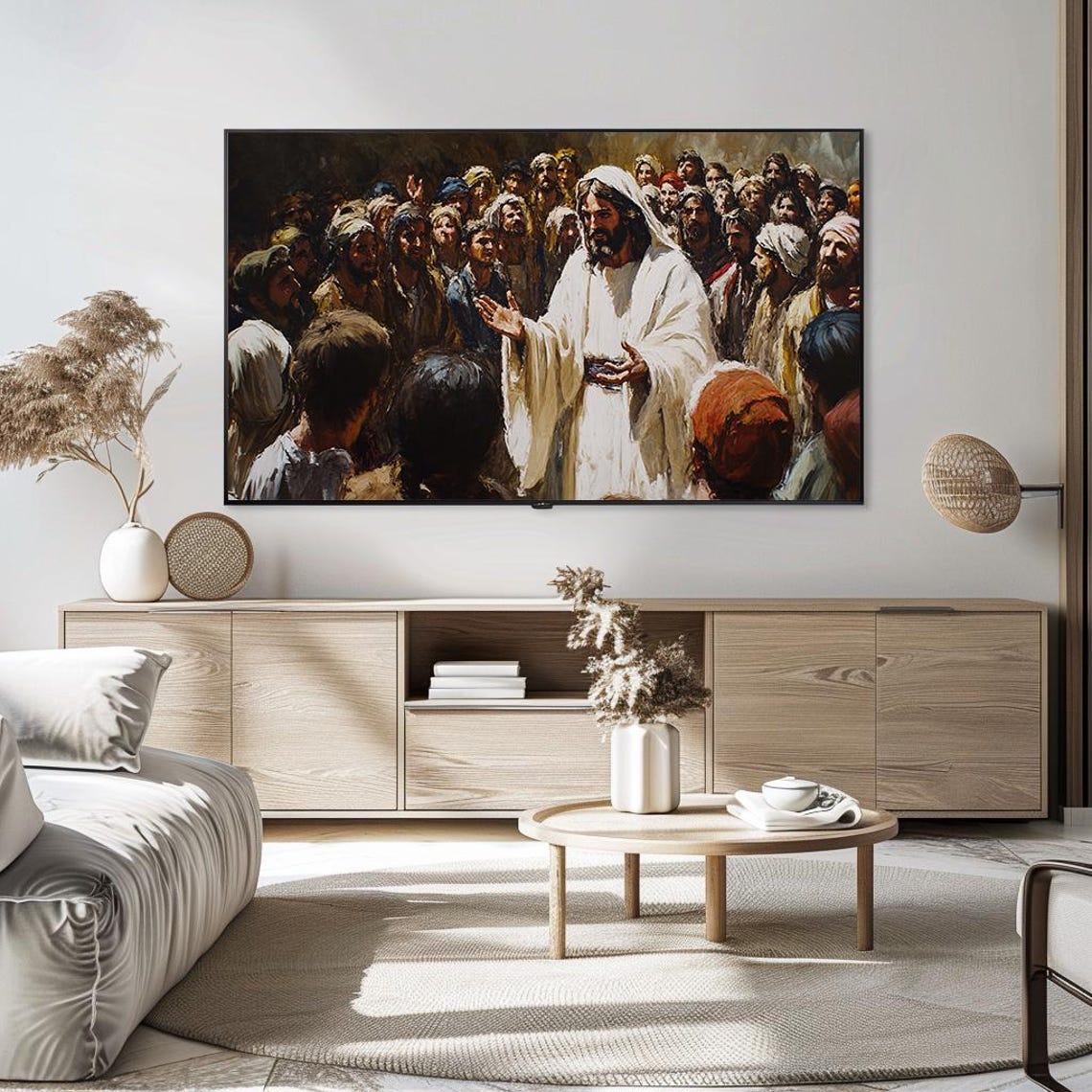Jesus Teaching Sermon Crowd Expressionist Biblical Painting Poster - Image 5