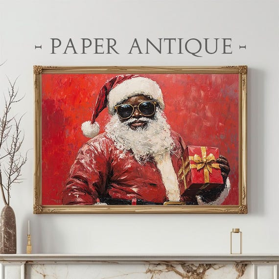 Cool Santa Claus Painting Modern Christmas Wall Art Festive Holiday Decor Bold Artwork Instant Ls