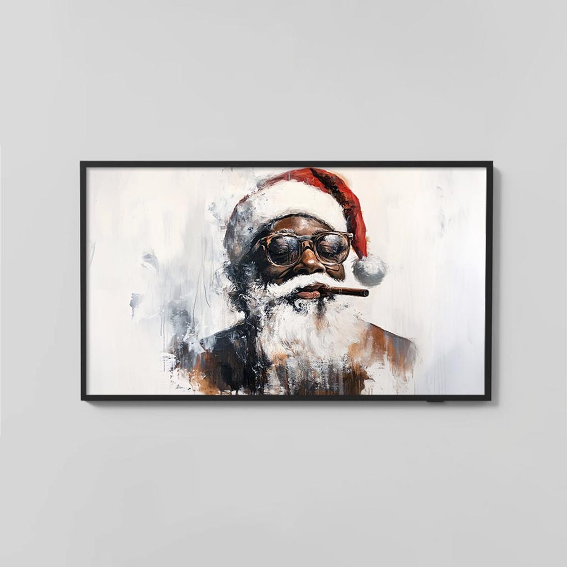 Cool Santa Sunglasses Cigar Modern Watercolor Christmas Poster - Image 2