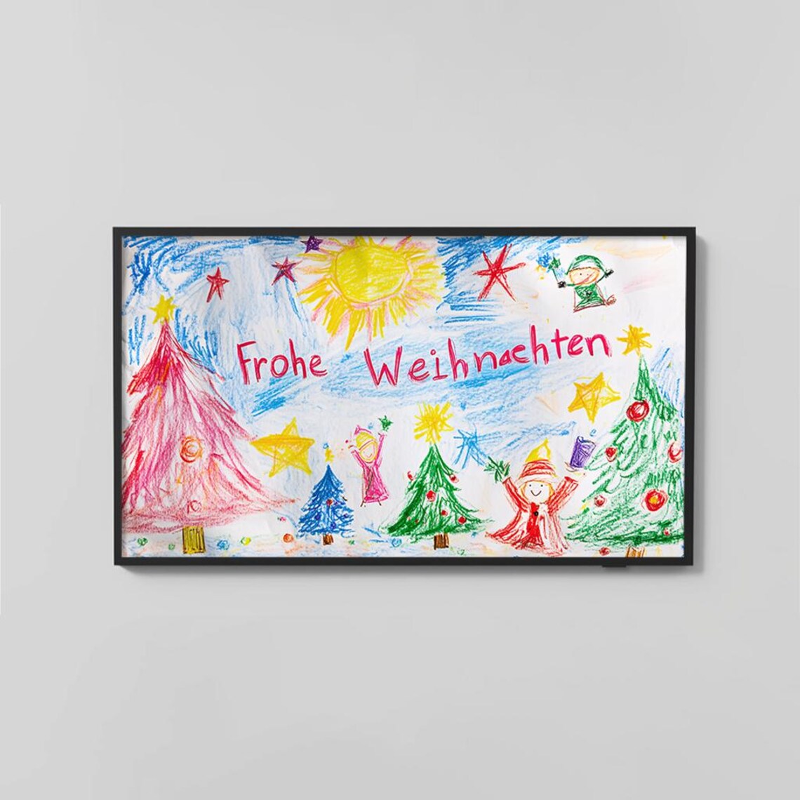 Colorful Christmas Drawing with Trees Stars Frohe Weihnachten Poster - Image 2