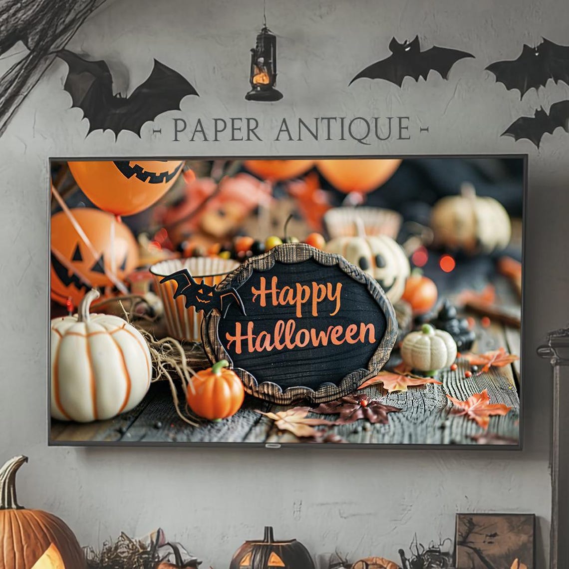 Happy Halloween Chalkboard Sign Pumpkins Fall Tabletop Decor Poster
