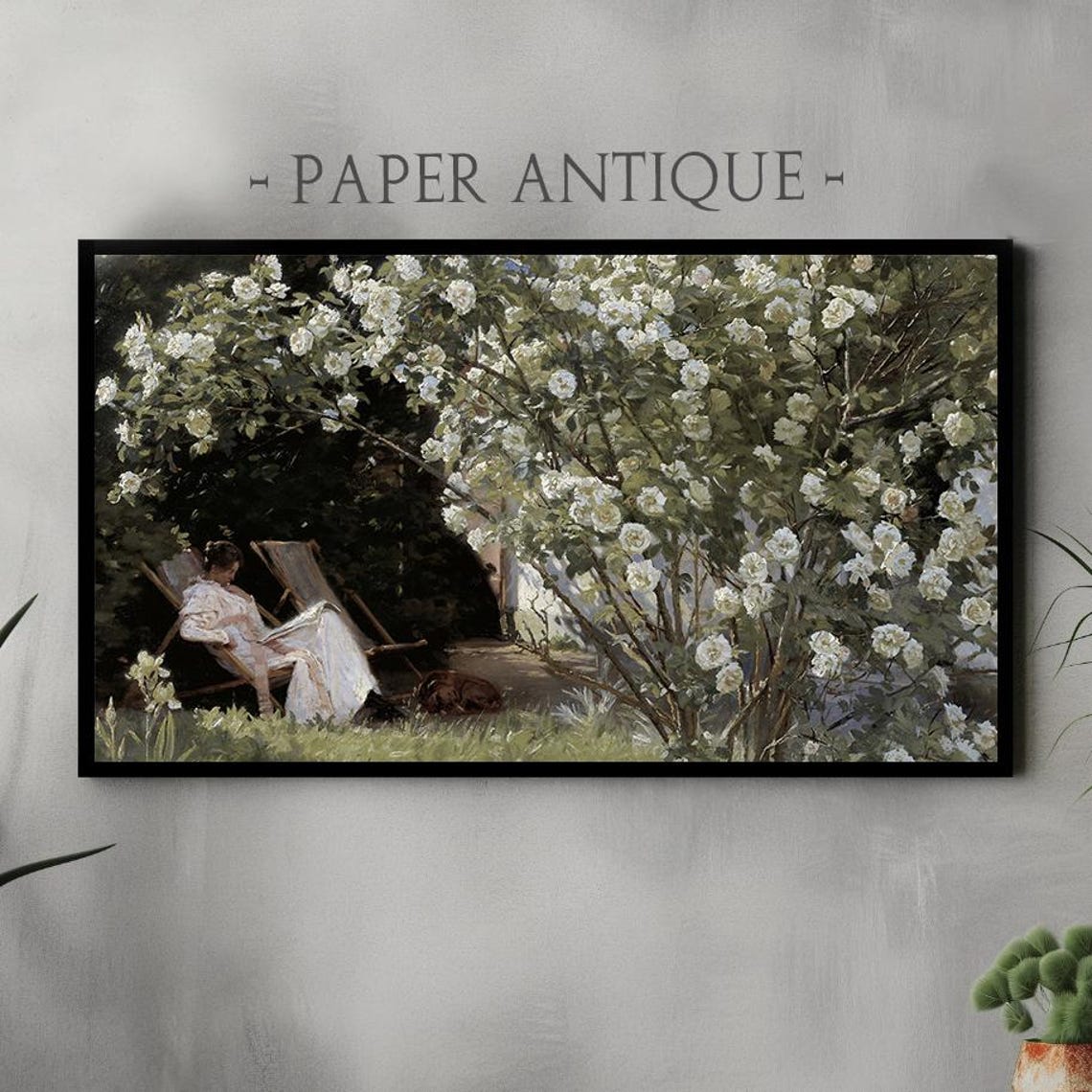 Woman Reading Garden Roses Vintage Impressionist Painting Poster