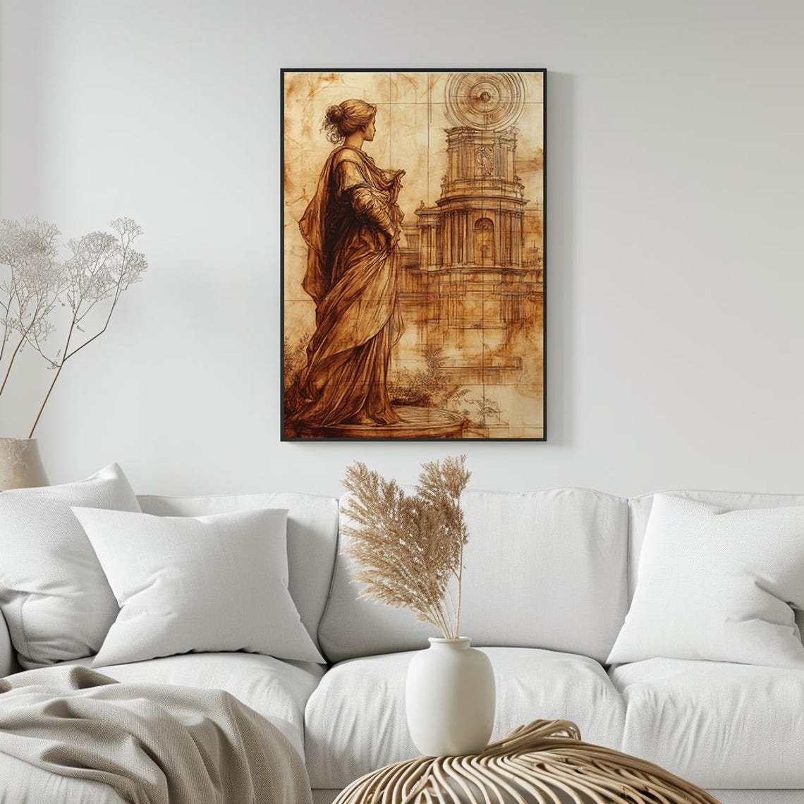 Classical Woman and Architecture Sepia Sketch Historic Poster - Image 5