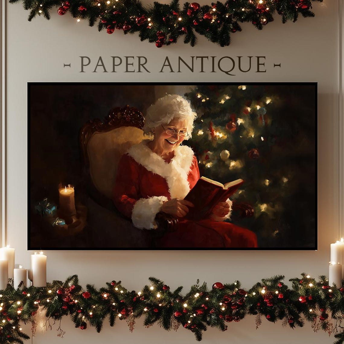 Mrs Claus Reading In Cozy Candlelit Christmas Room Warm Holiday Poster