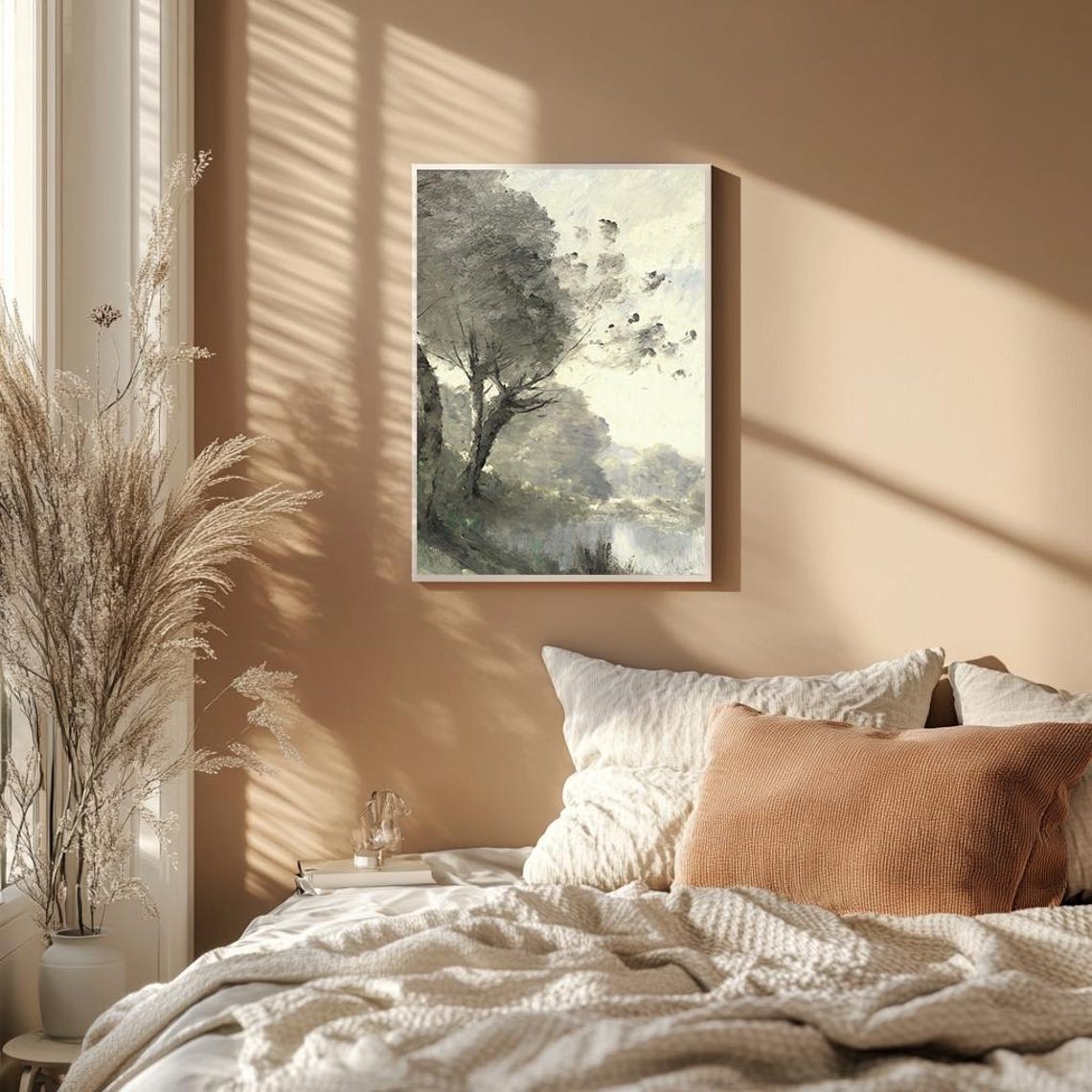 Misty Forest Landscape Moody Grayscale Oil Painting Tranquil Nature Wall Decor Wall Art Pt - Image 2
