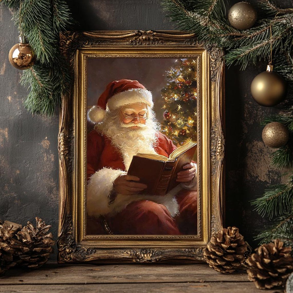Santa Claus Reading Glowing Book By Lit Christmas Tree Poster - Image 4