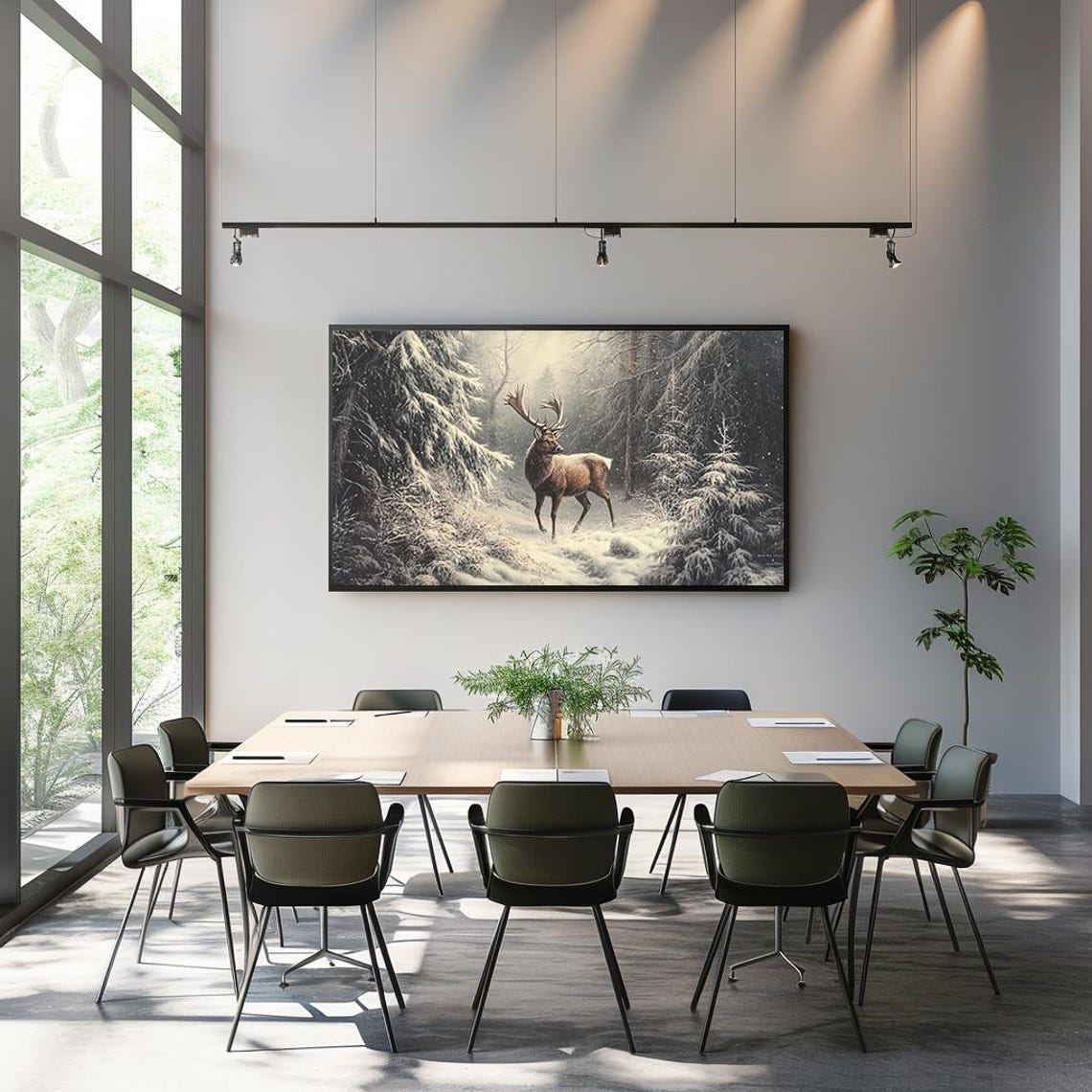 Majestic Winter Stag Standing in a Snow Covered Forest Poster - Image 3