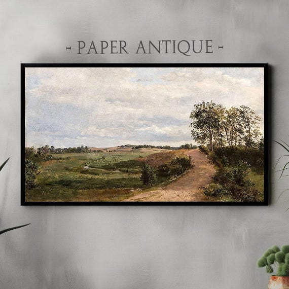 Frame Tv Art Countryside Path With Fields Rolling Greens And Trees 19th Century Pastoral Landscape Rustic Vintage Painting Art