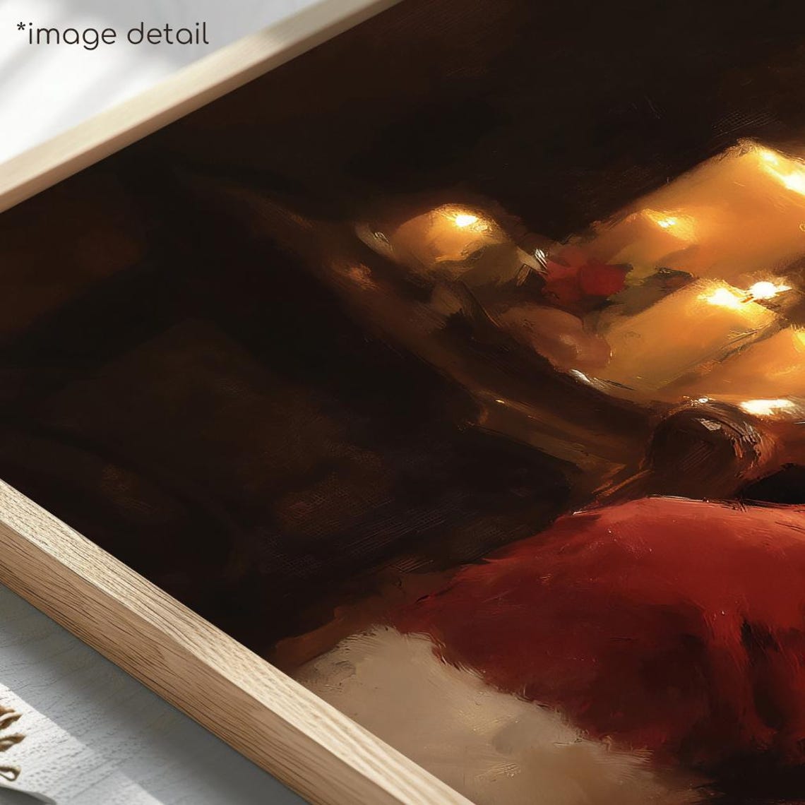 Santa Reading Candlelight Cozy Night Book Painting Christmas Poster - Image 4