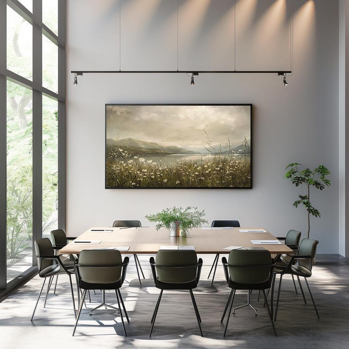 Wild Daisies by Misty Mountain Lake Vintage Landscape Poster - Image 3
