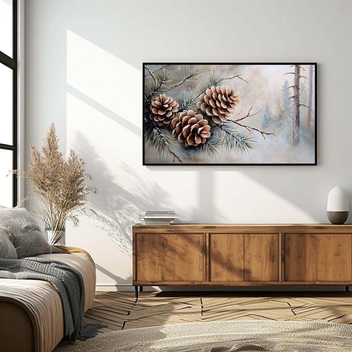 Pinecones on Forest Branch Elegant Winter Nature Painting Poster - Image 4
