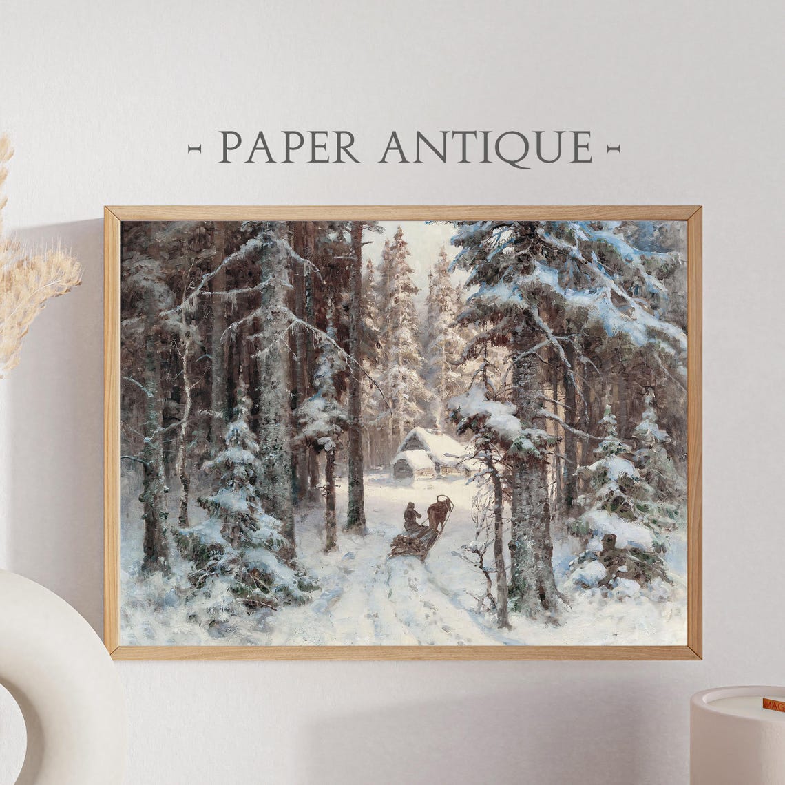 Snowy Forest Cabin Horse Sleigh Vintage Winter Landscape Poster
