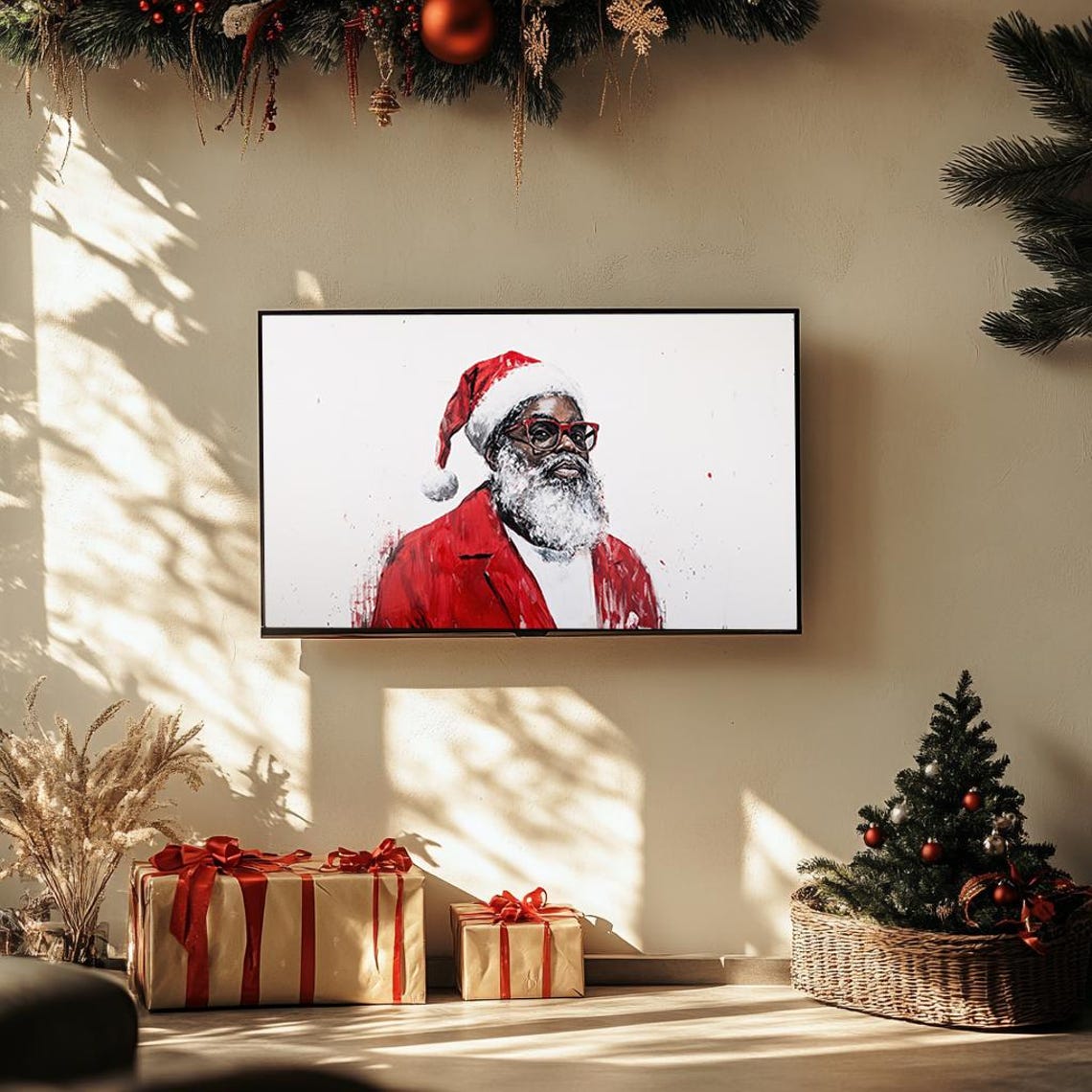 Stylish Santa Red Glasses Modern Sketch Christmas Portrait Poster - Image 3