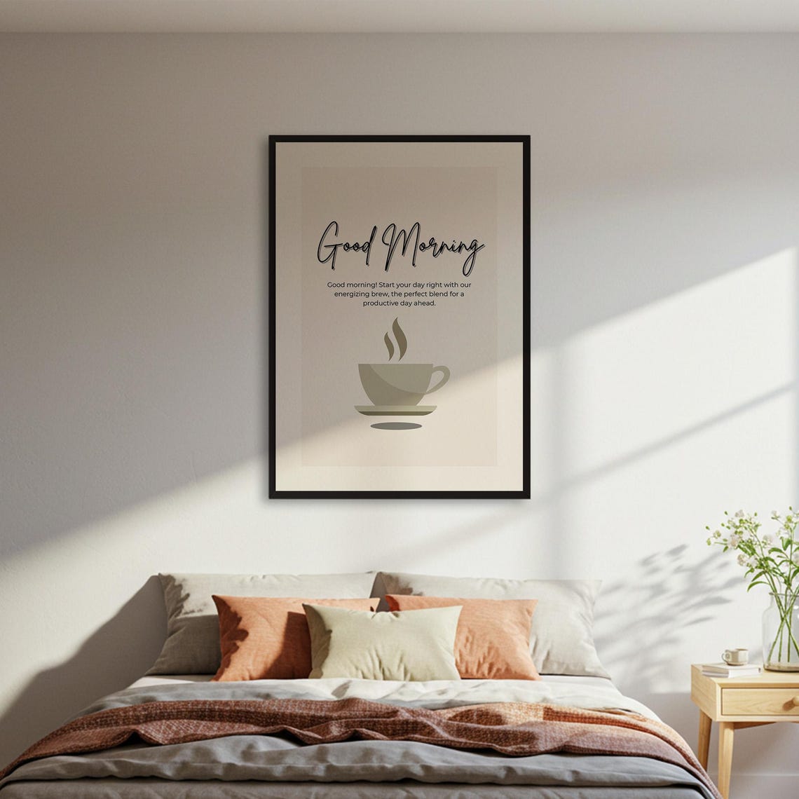 Good Morning Coffee Cup Minimalist Beige Kitchen Poster Decor