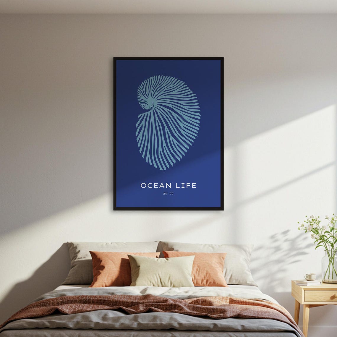 Ocean Life Nautilus Shell Navy Coastal Minimal Beach Style Art Poster
