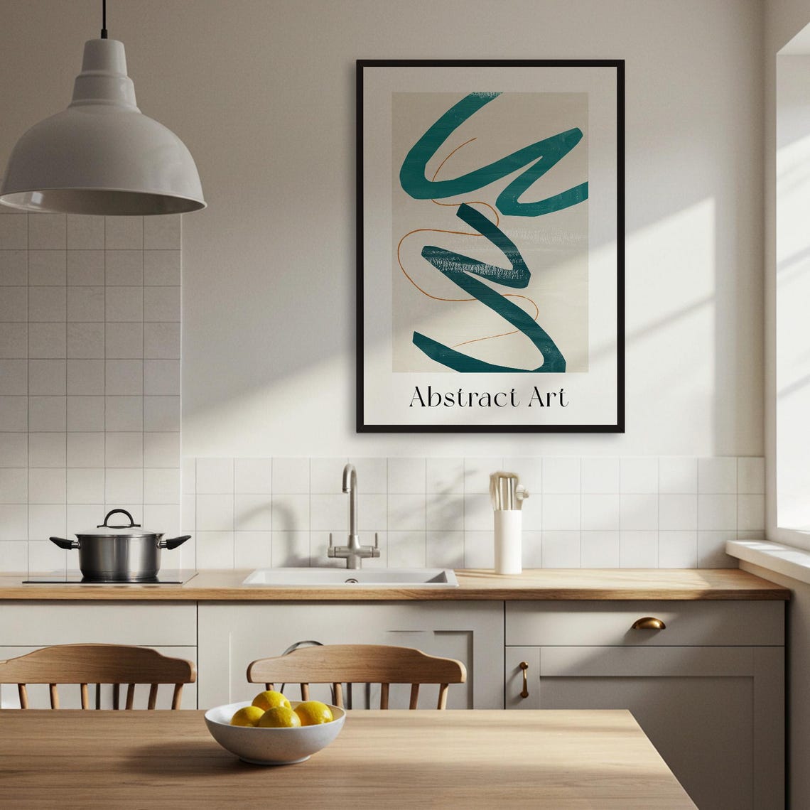 Teal Brushstroke and Copper Line Modern Abstract Art Wall Poster - Image 4
