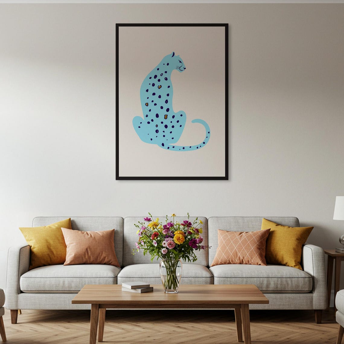 Blue Leopard Spotted Feline Whimsical Minimalist Animal Poster - Image 2