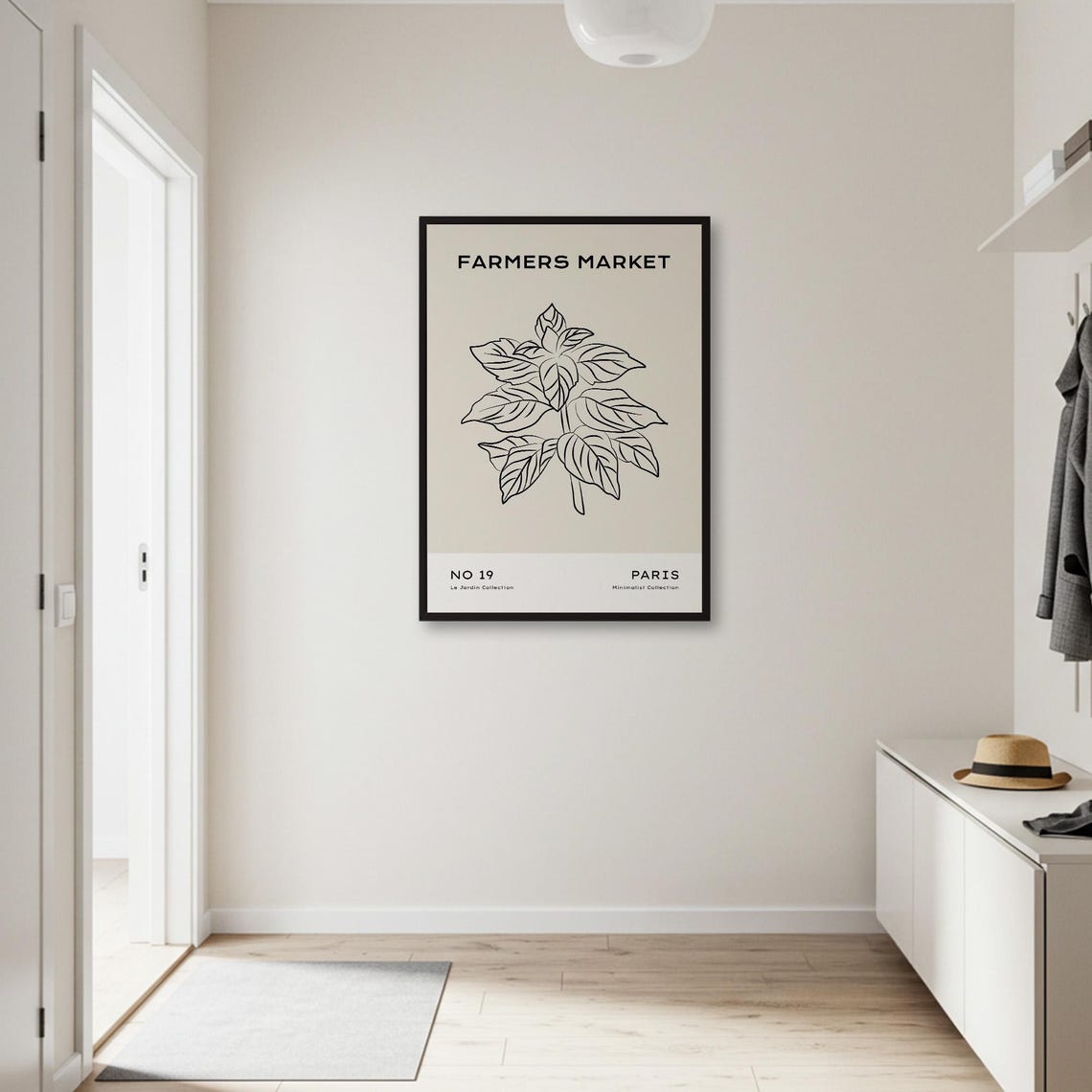 Farmers Market Paris Basil Line Art Minimalist Botanical Poster - Image 3